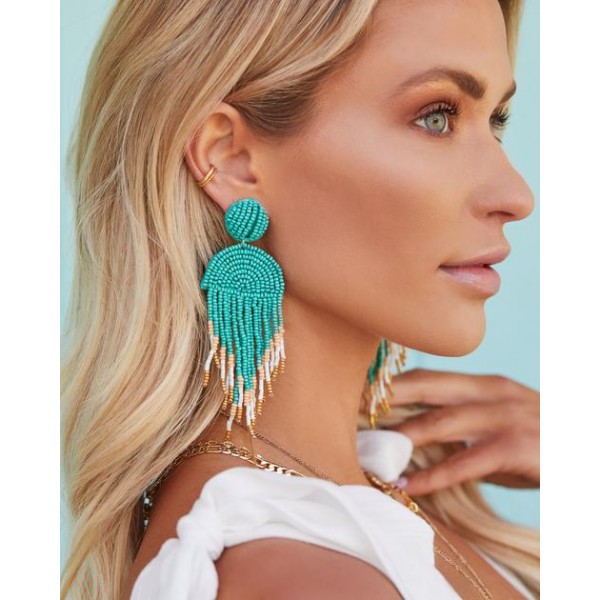 Getaway Beaded Fringe Earrings - Mint