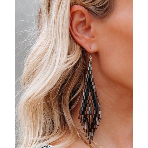 Djuna Beaded Fringe Earrings - Bronze