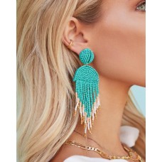 Getaway Beaded Fringe Earrings - Mint