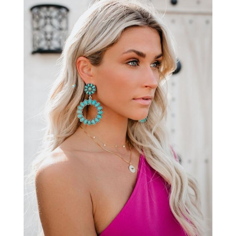 Indio Valley Statement Earrings - Silver/Turquoise