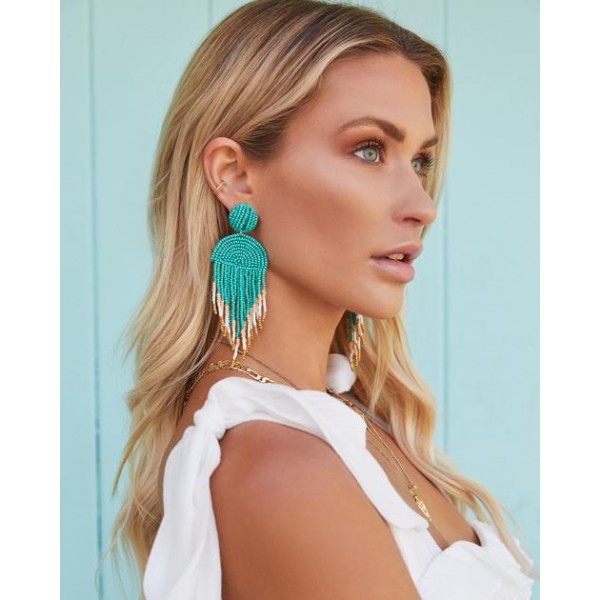 Getaway Beaded Fringe Earrings - Mint