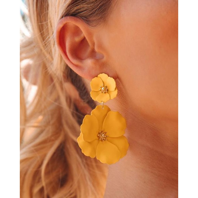 Hibiscus Statement Earrings - Yellow